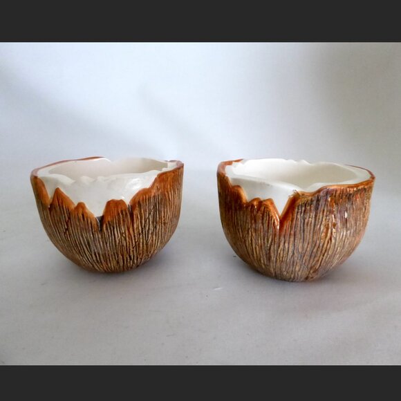 VINTAGE 1960’s PAUL MARSHALL CRACKED COCONUT CERAMIC TIKI MUG SET - Picture 3 of 7